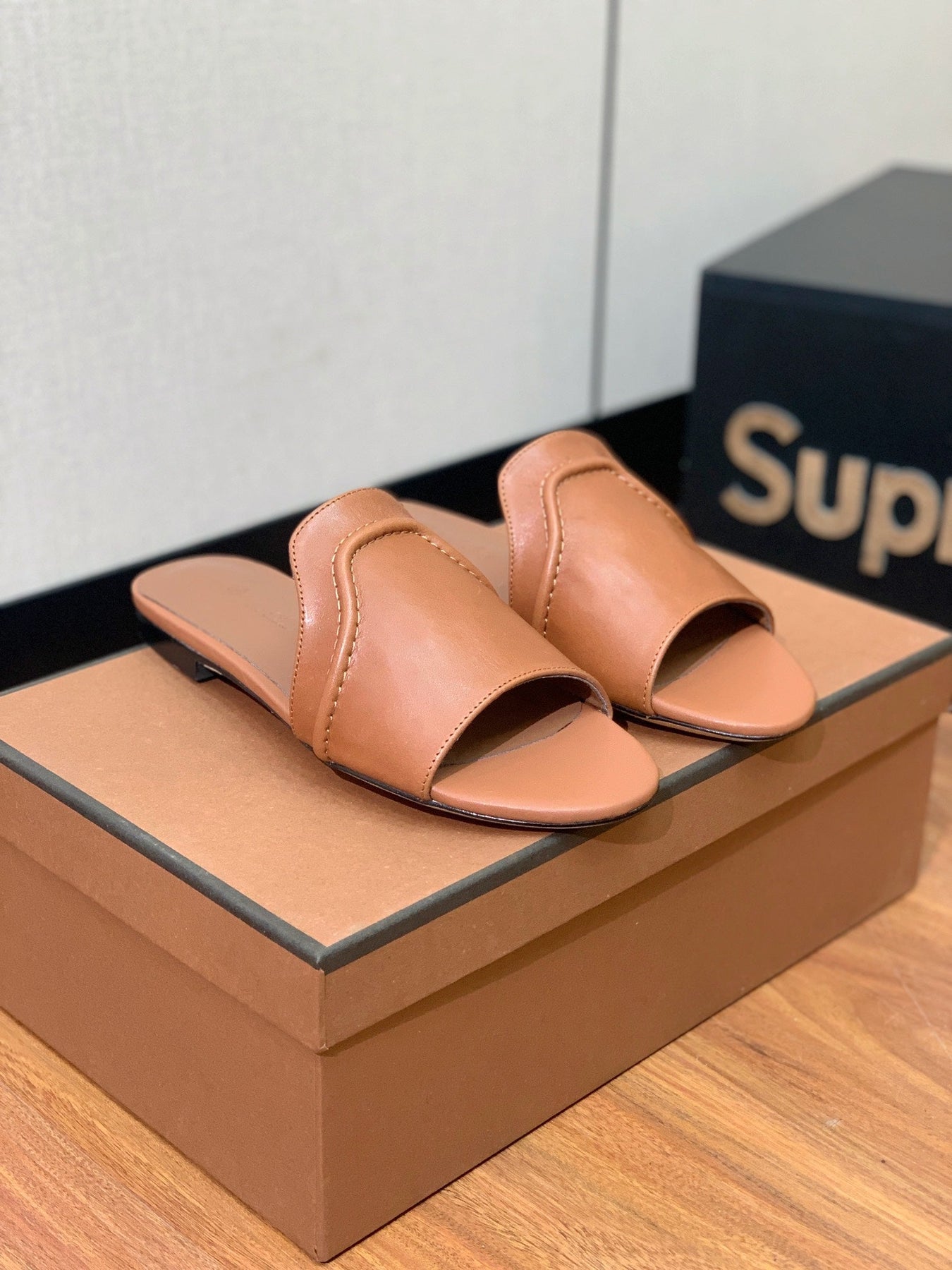 LP HIGHT TOP FLAT SLIPPERS TAWNY CALFSKIN