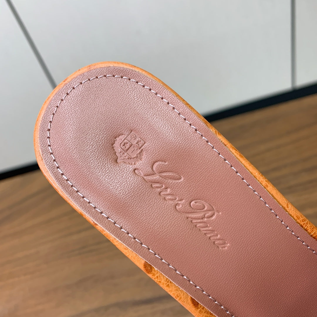 HIGH HEEL IN ORANGE LAMBSKIN OSTRICH SKIN
