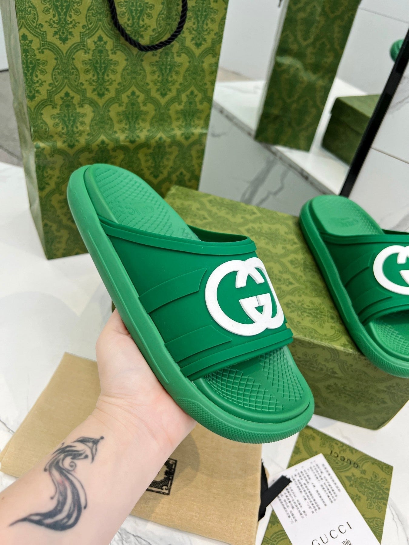 PLATFORM SLIPPERS IN EMERALD GREEN IMPORTED TPU