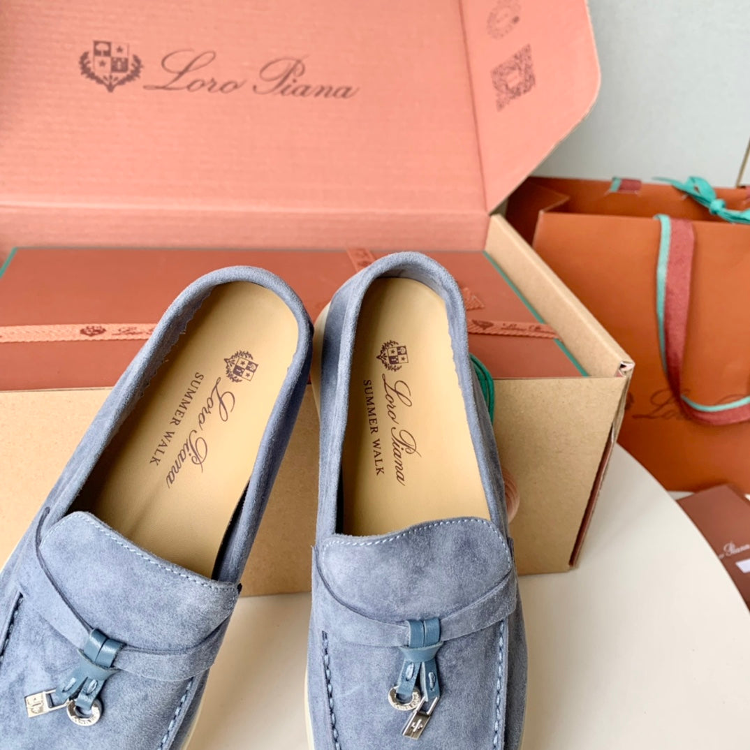 Loro Piana Dark Grey Suede Summer Charms Walk Loafers