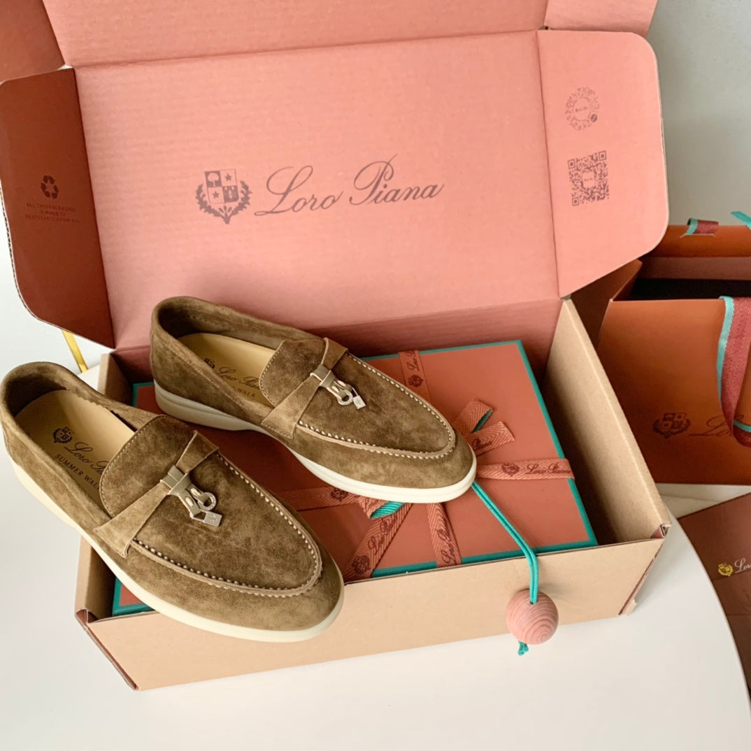 Loro Piana Dark Brown Suede Summer Charms Walk Loafers