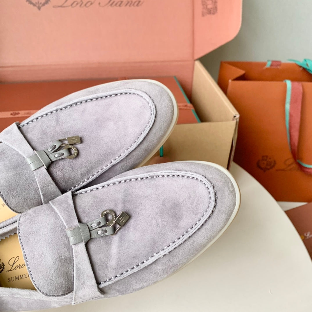 Loro Piana Grey Suede Summer Charms Walk Loafers