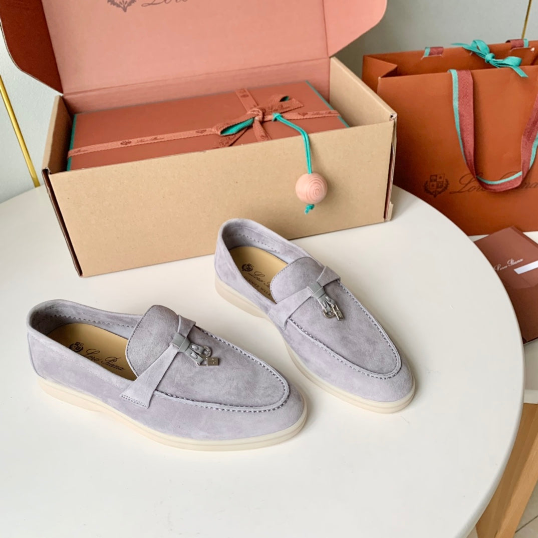 Loro Piana Grey Suede Summer Charms Walk Loafers
