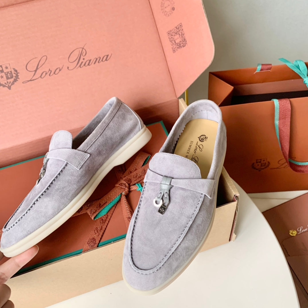 Loro Piana Grey Suede Summer Charms Walk Loafers