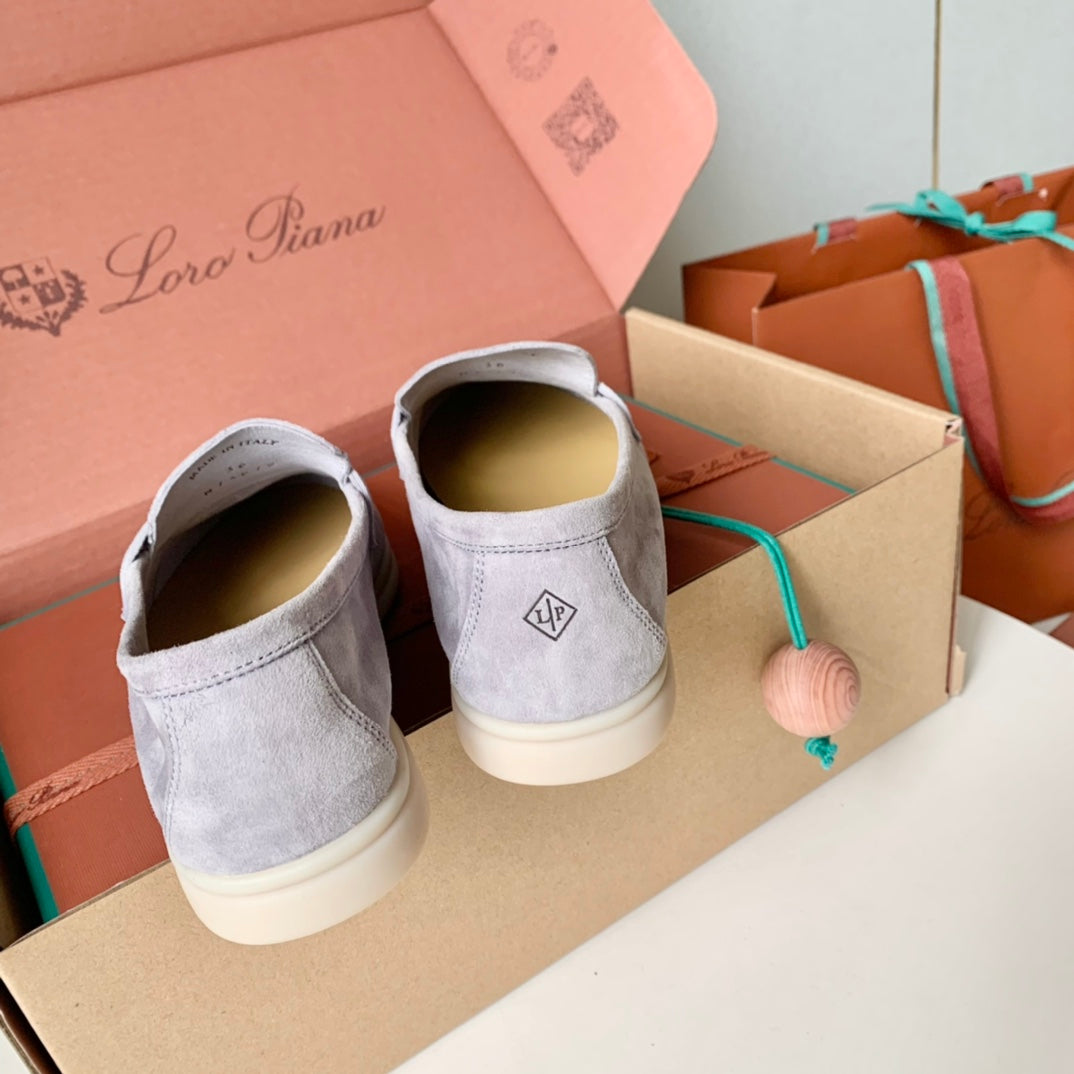 Loro Piana Grey Suede Summer Charms Walk Loafers