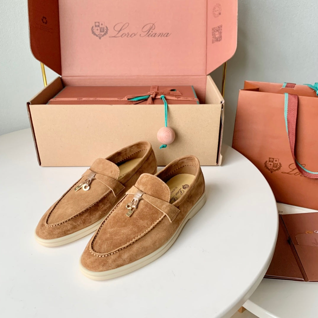 Loro Piana Brown Suede Summer Charms Walk Loafers