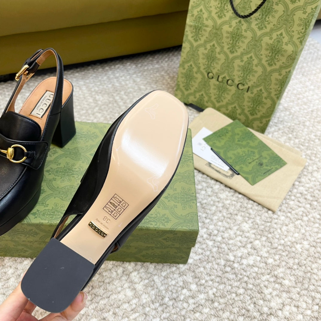 GG HIGH - HEEL SLINGBACK WITH HORSEBIT BLACK CALFSKIN