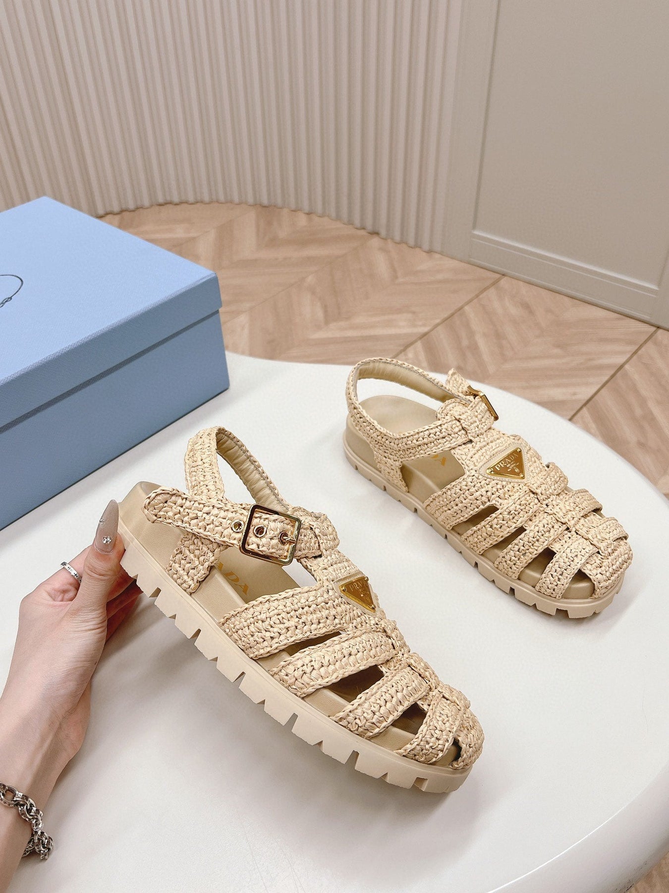 PRA RUBBER FISHERMAN SANDALS BEIGE LAMBSKIN
