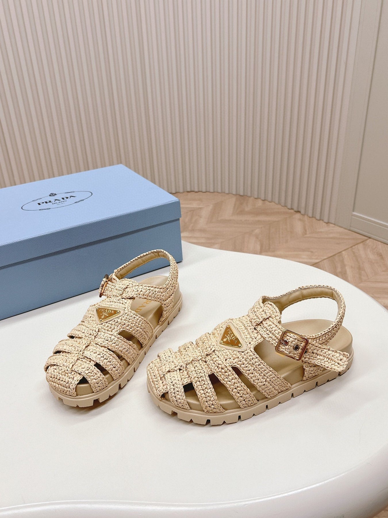 PRA RUBBER FISHERMAN SANDALS BEIGE LAMBSKIN