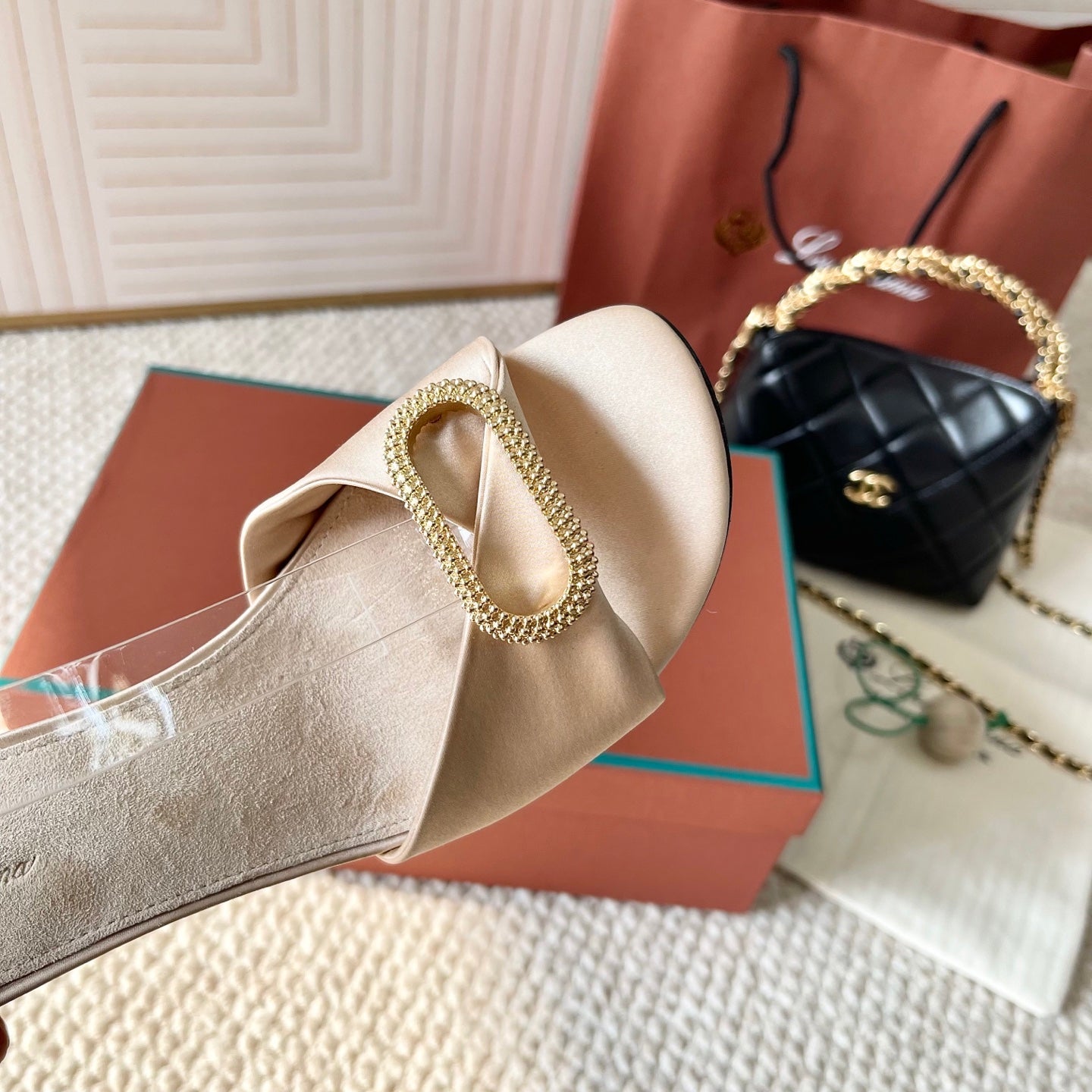 HIGH HEELS SANDALS 80 MM IN LIGHT BEIGE SATIN MIX SUEDUE