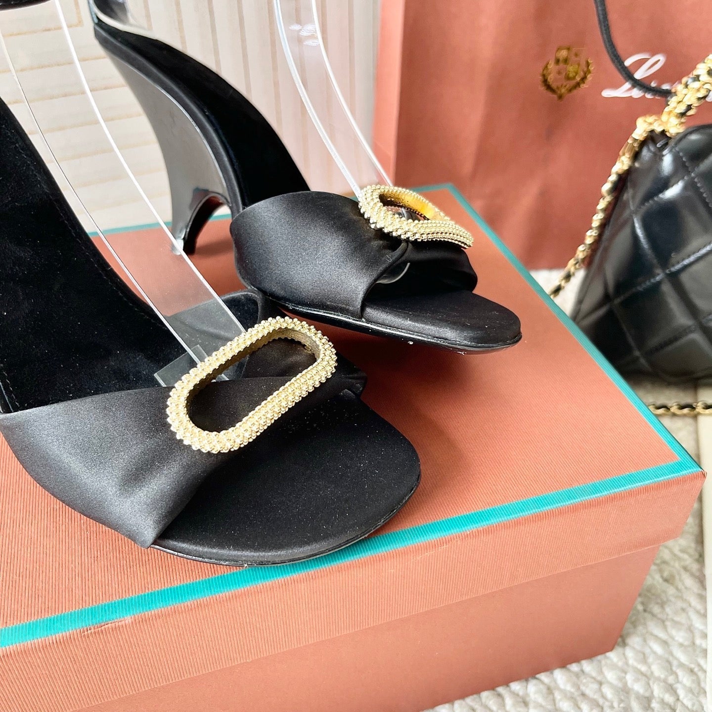 HIGH HEELS SANDALS 80 MM IN BLACK SATIN MIX SUEDUE