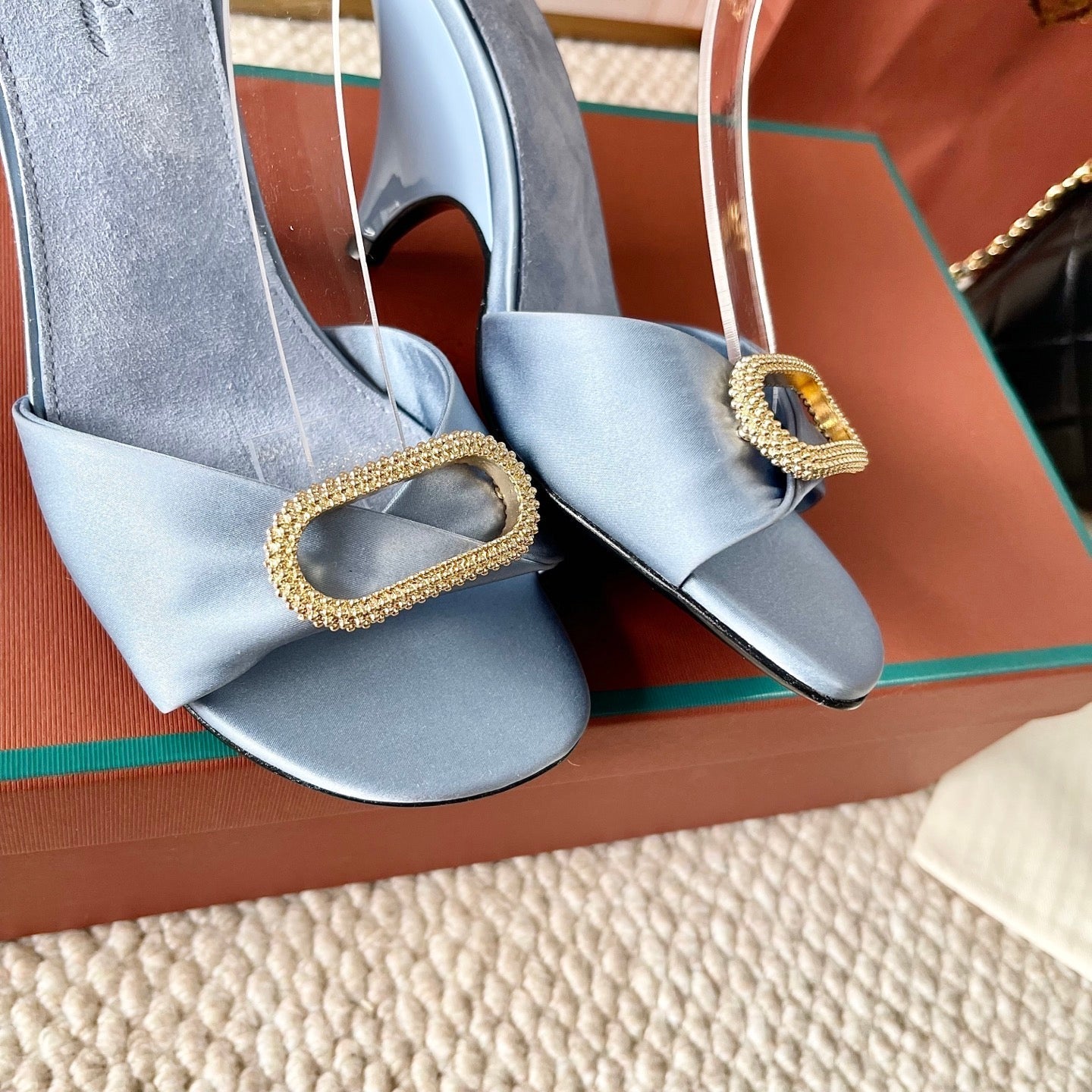 HIGH HEELS SANDALS 80 MM IN PASTEL BLUE SATIN MIX SUEDUE