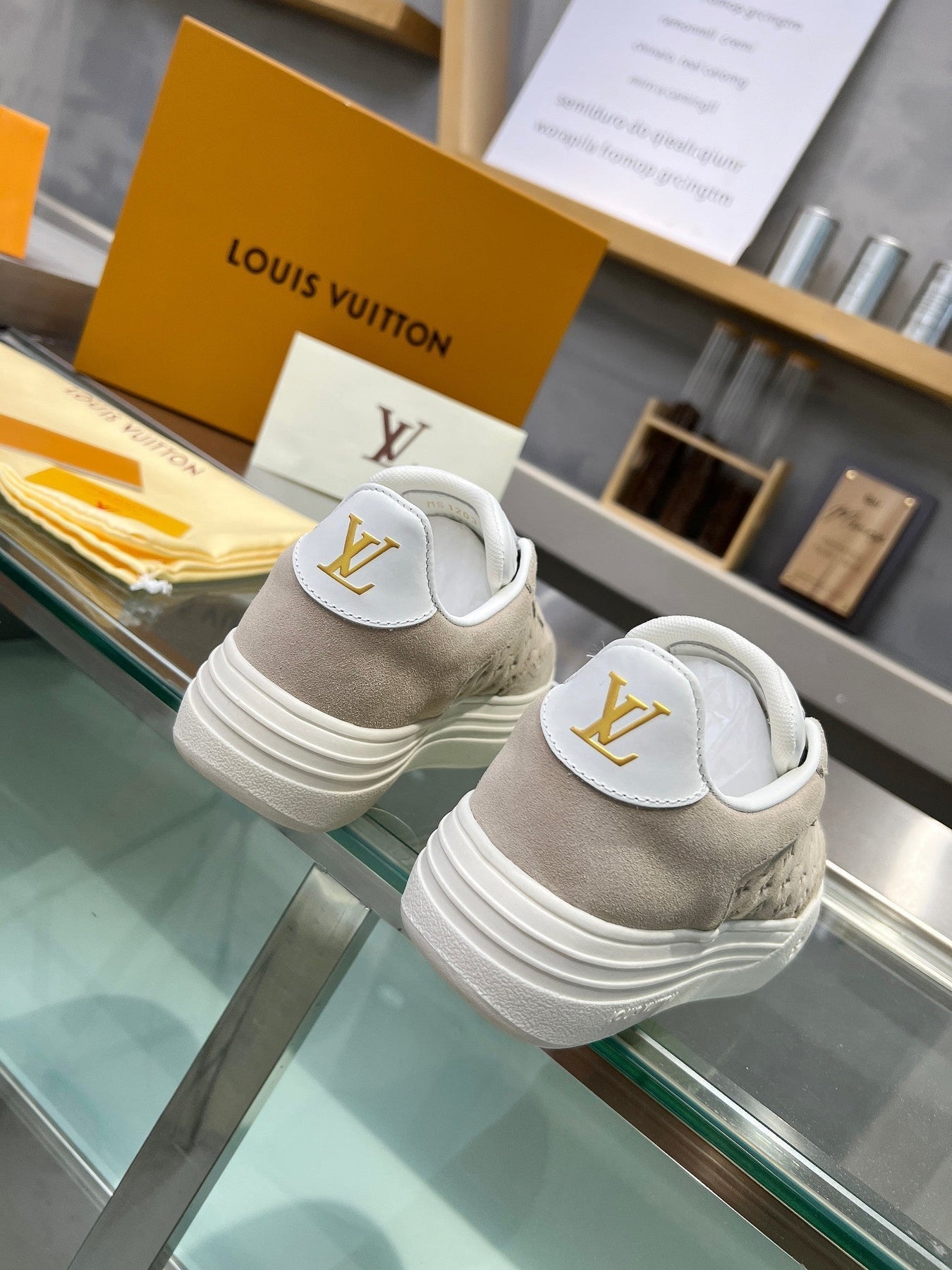LV WOMEN GROOVY PLATFORM IN CAMEL BROWN EMBOSSED SUEDE