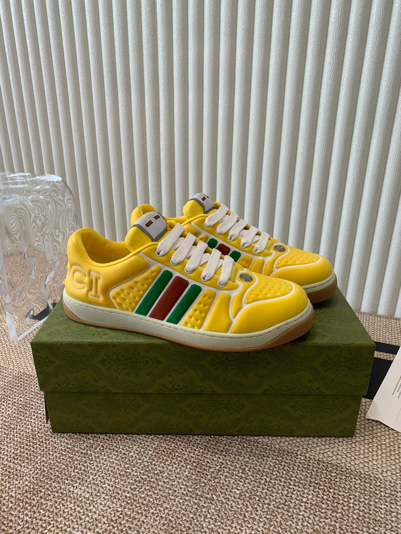 GG SCREENER SNEAKER WITH WEB LEMON CALFSKIN