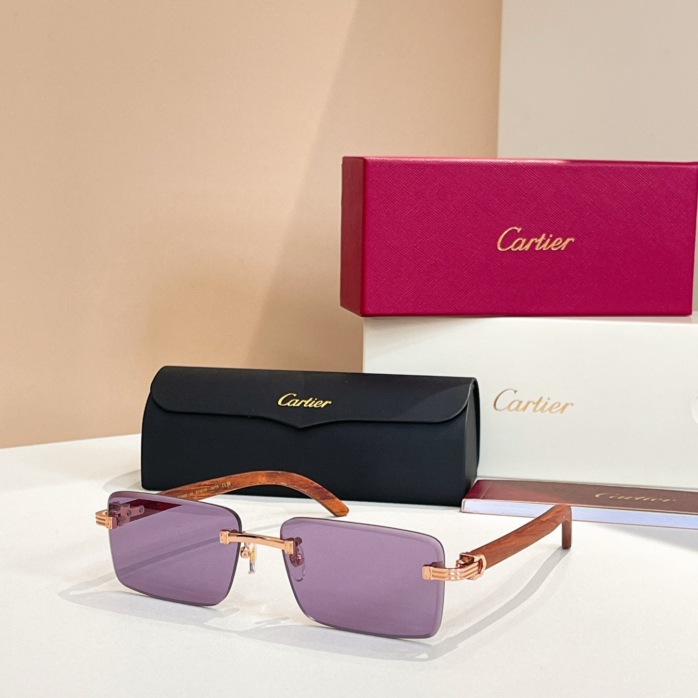 C DE RIMLESS RECTANGULAR FRAME SUNGLASSES CT0619S IN METAL AND WOODEN