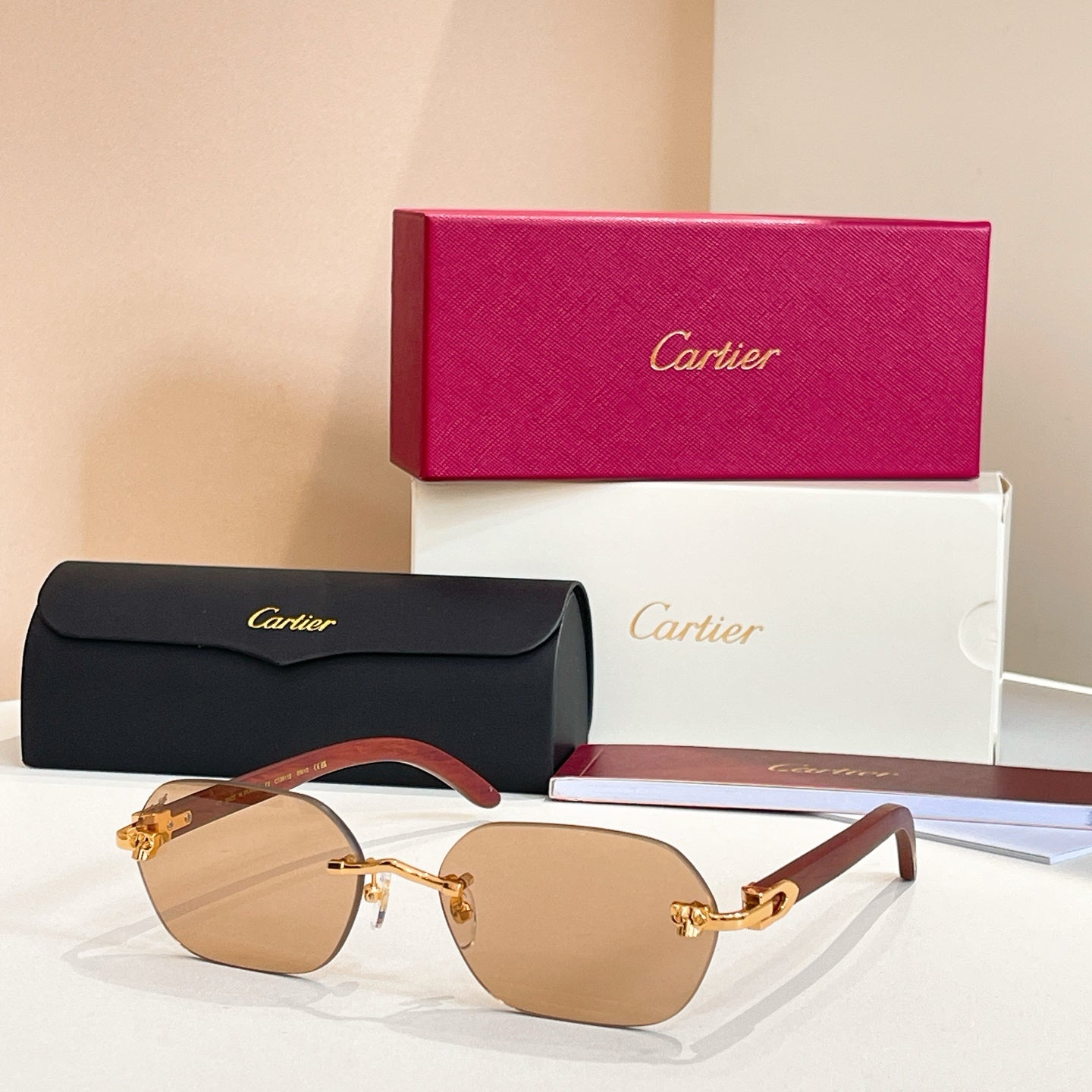 C DE RIMLESS GEOMETRIC FRAME SUNGLASSES 579510 IN METAL AND WOODEN