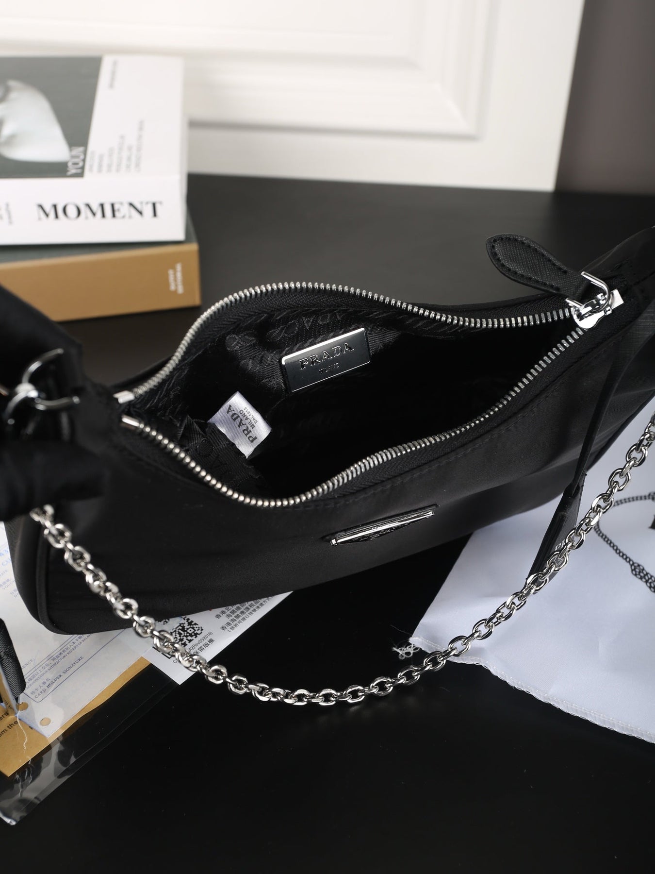 HOBO RE-EDITION BAG 25 IN BLACK RE-NYLON SILVER HARDWARE