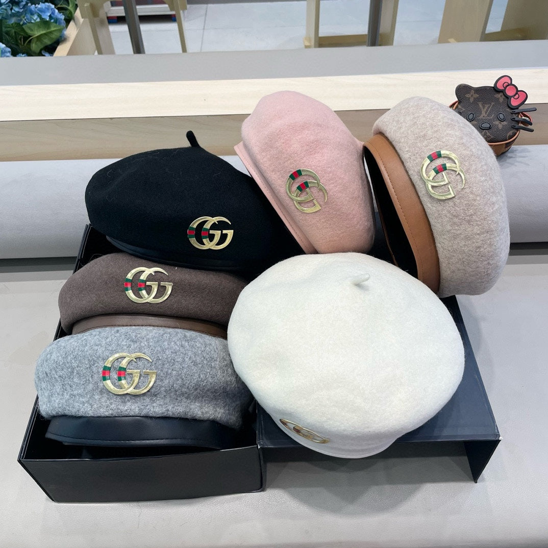 BERET HAT IN KHAKI BROWN WOOL 406970
