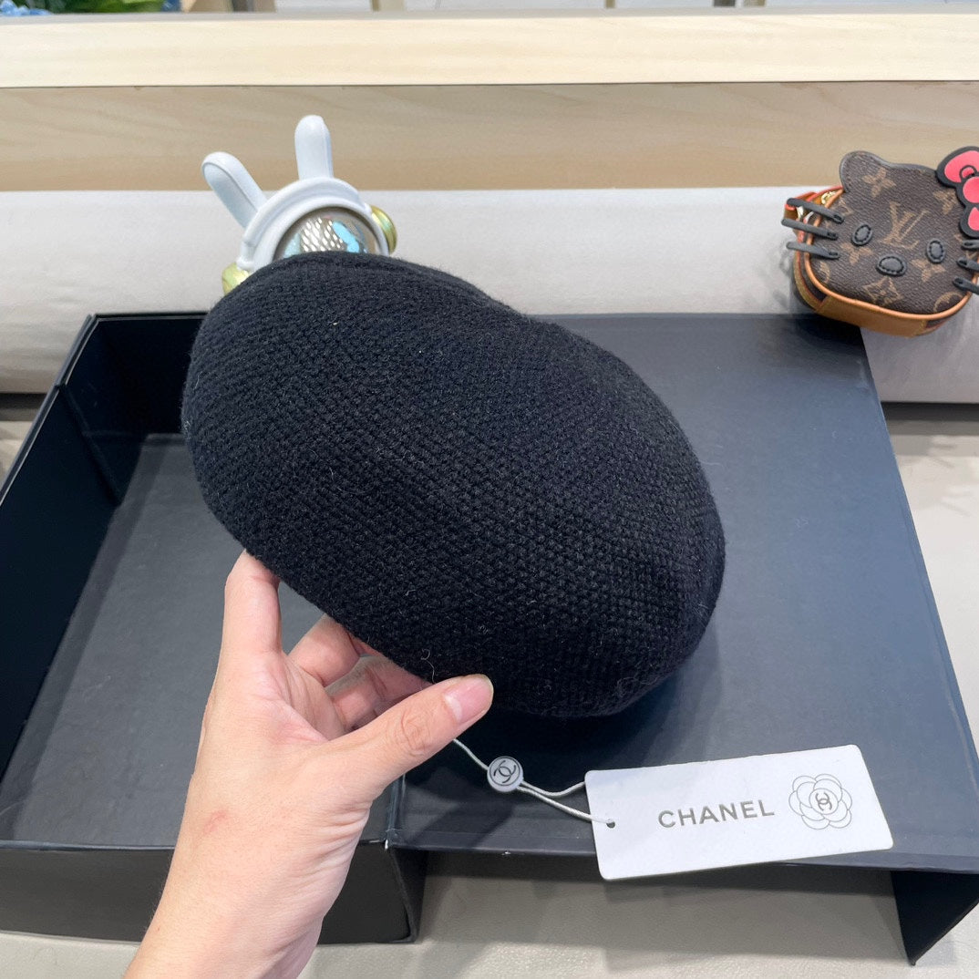 BERET HAT IN BLACK COTTON AND LINEN 417833