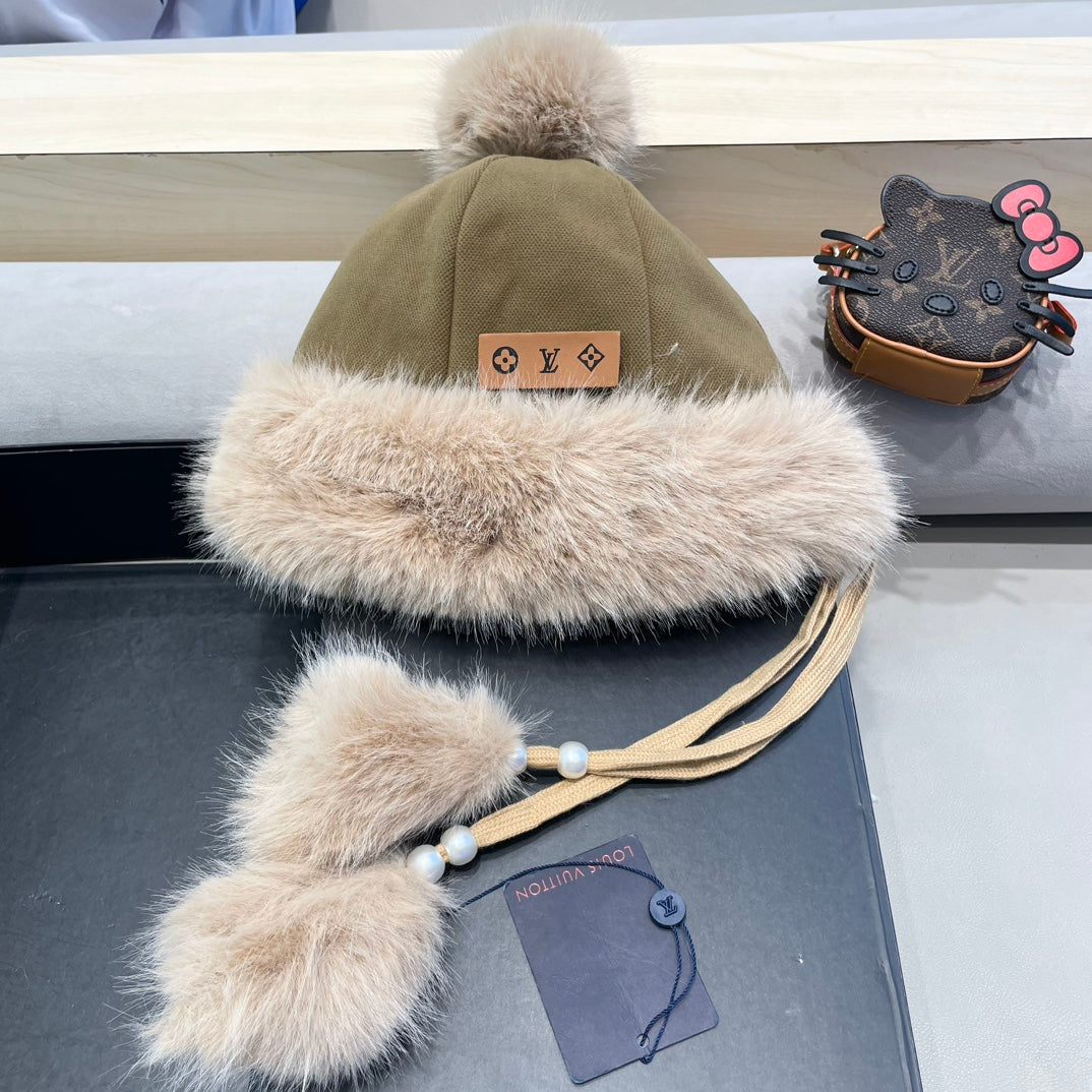 BEANIE HAT IN SAND BEIGE FLEECE AND WOOL 424307