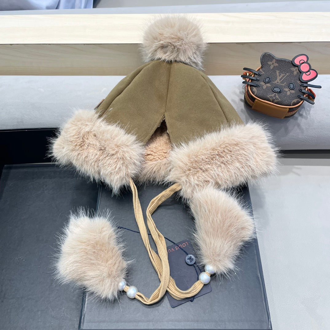 BEANIE HAT IN BROWN WOOL AND COTTON 419745