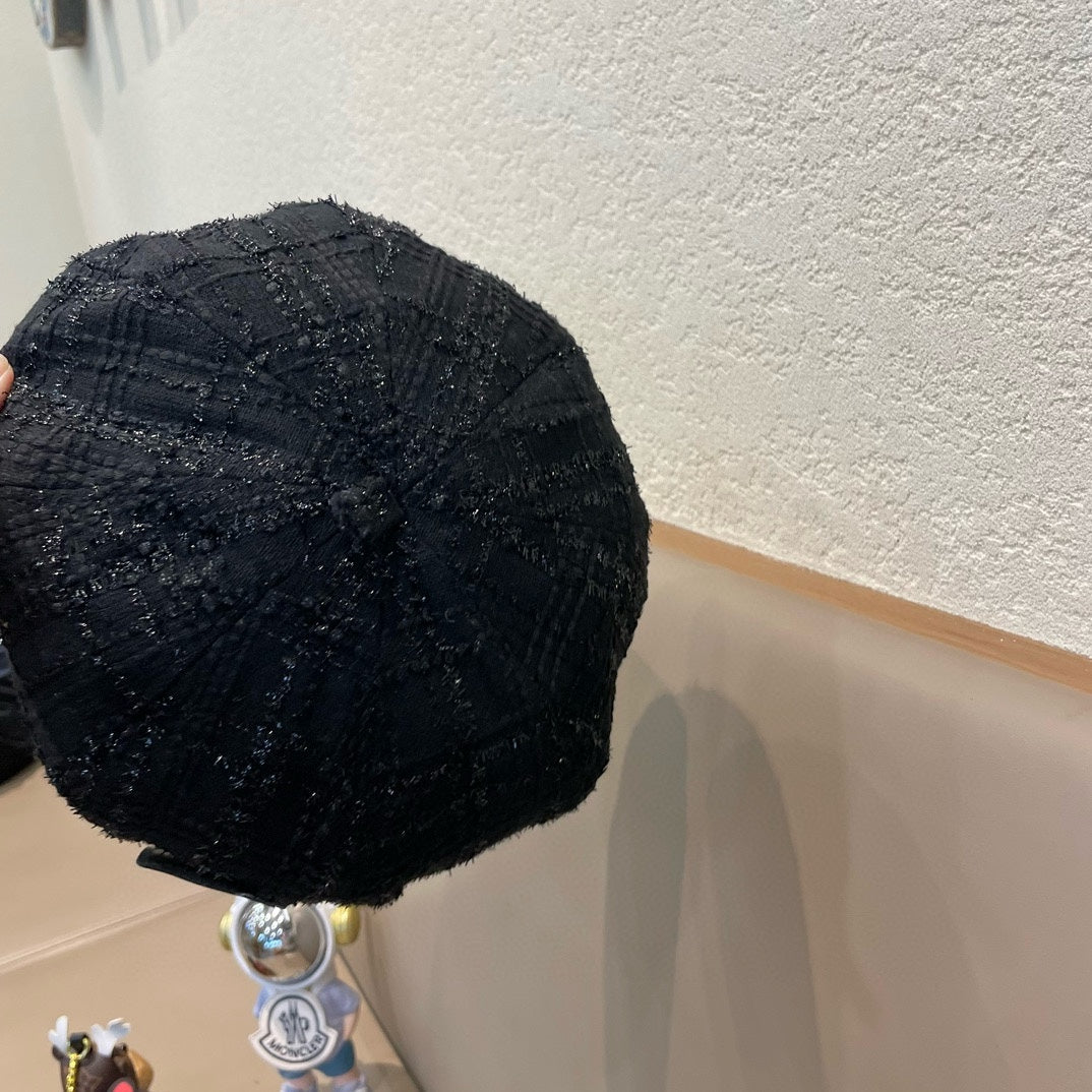 BERET HAT IN BLACK WOOL TWEED 422554