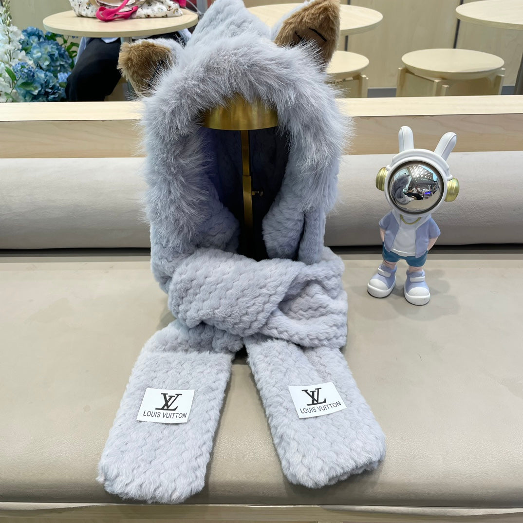 BEANIE HAT IN GRAY WOOL AND LAMB FUR 435074