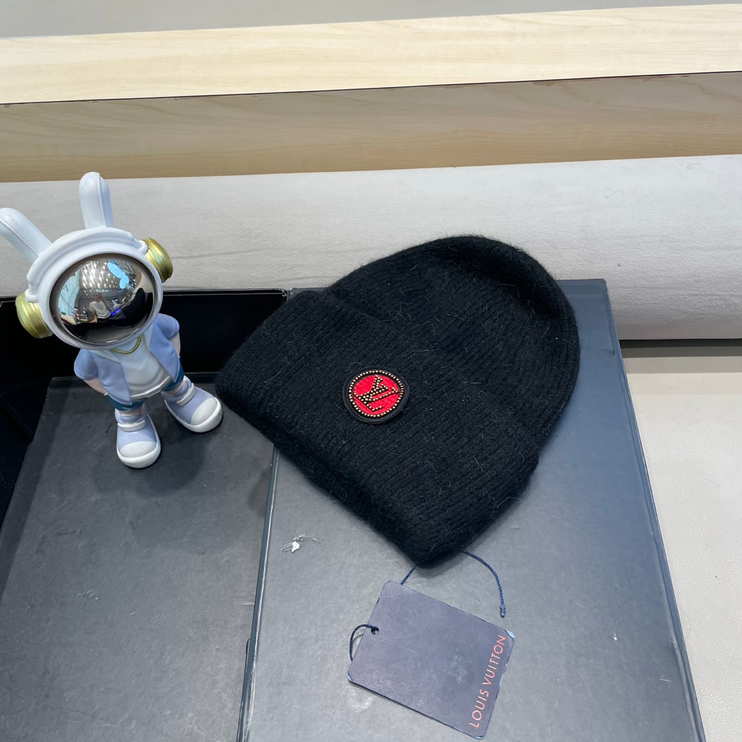 BEANIE HAT IN BLACK WOOL AND RABBIT FUR 433473