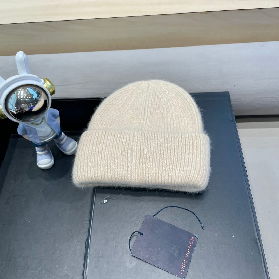 BEANIE HAT IN BEIGE WOOL AND RABBIT FUR 433474