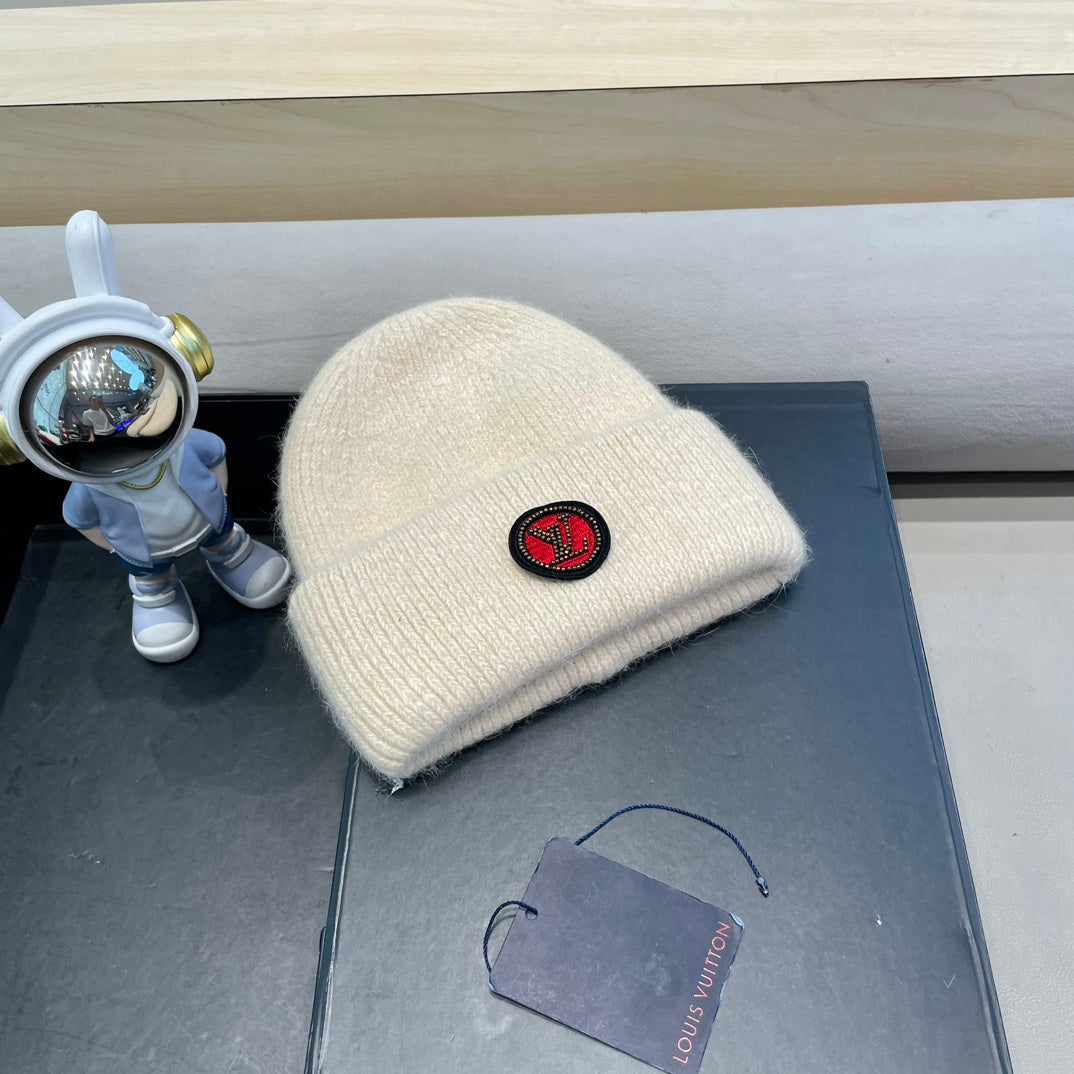 BEANIE HAT IN BEIGE WOOL AND RABBIT FUR 433474