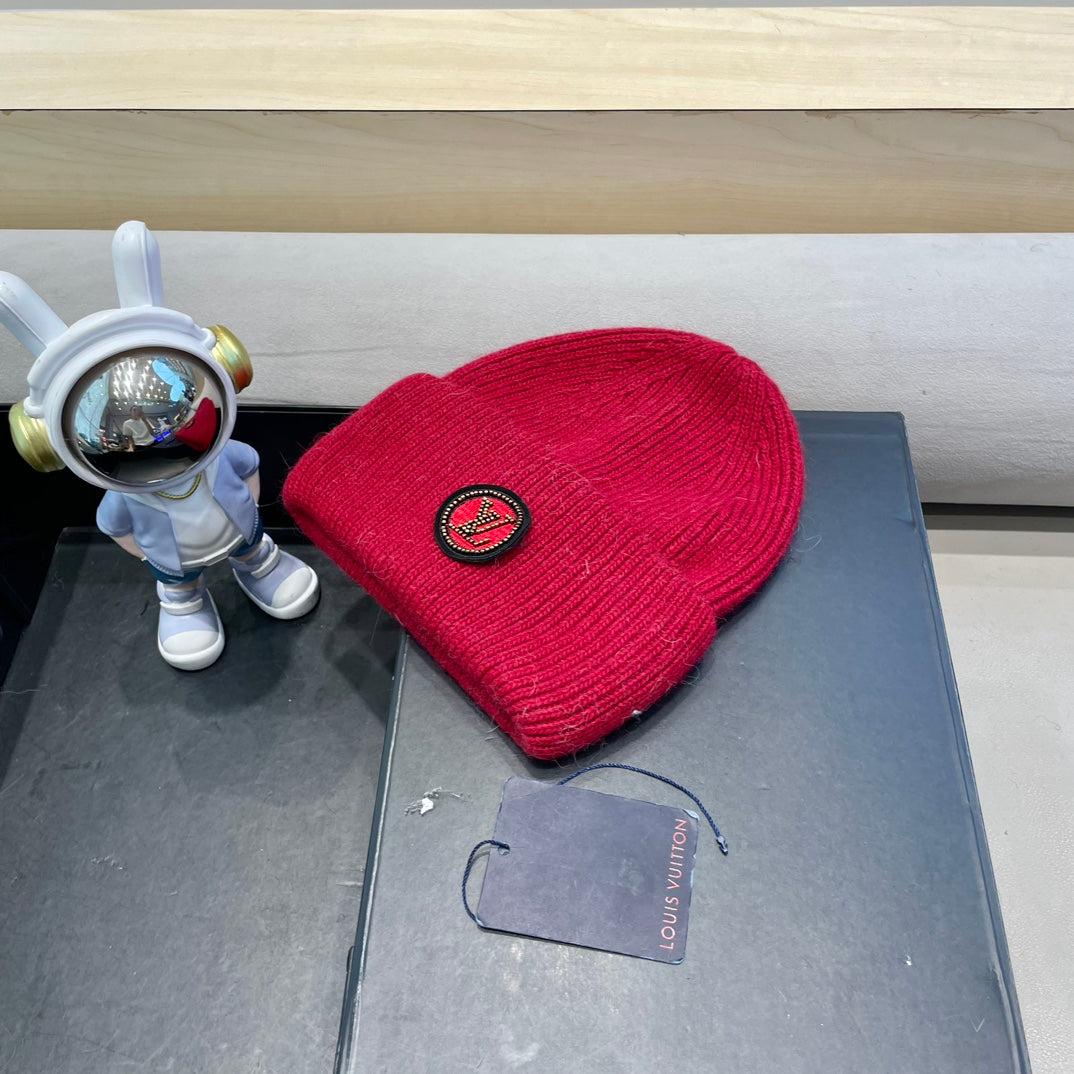 BEANIE HAT IN RED WOOL AND RABBIT FUR 433476