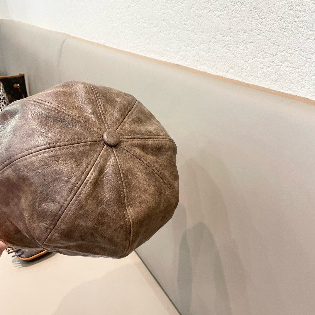 BAKER BOY HAT IN BROWN LEATHER 436762