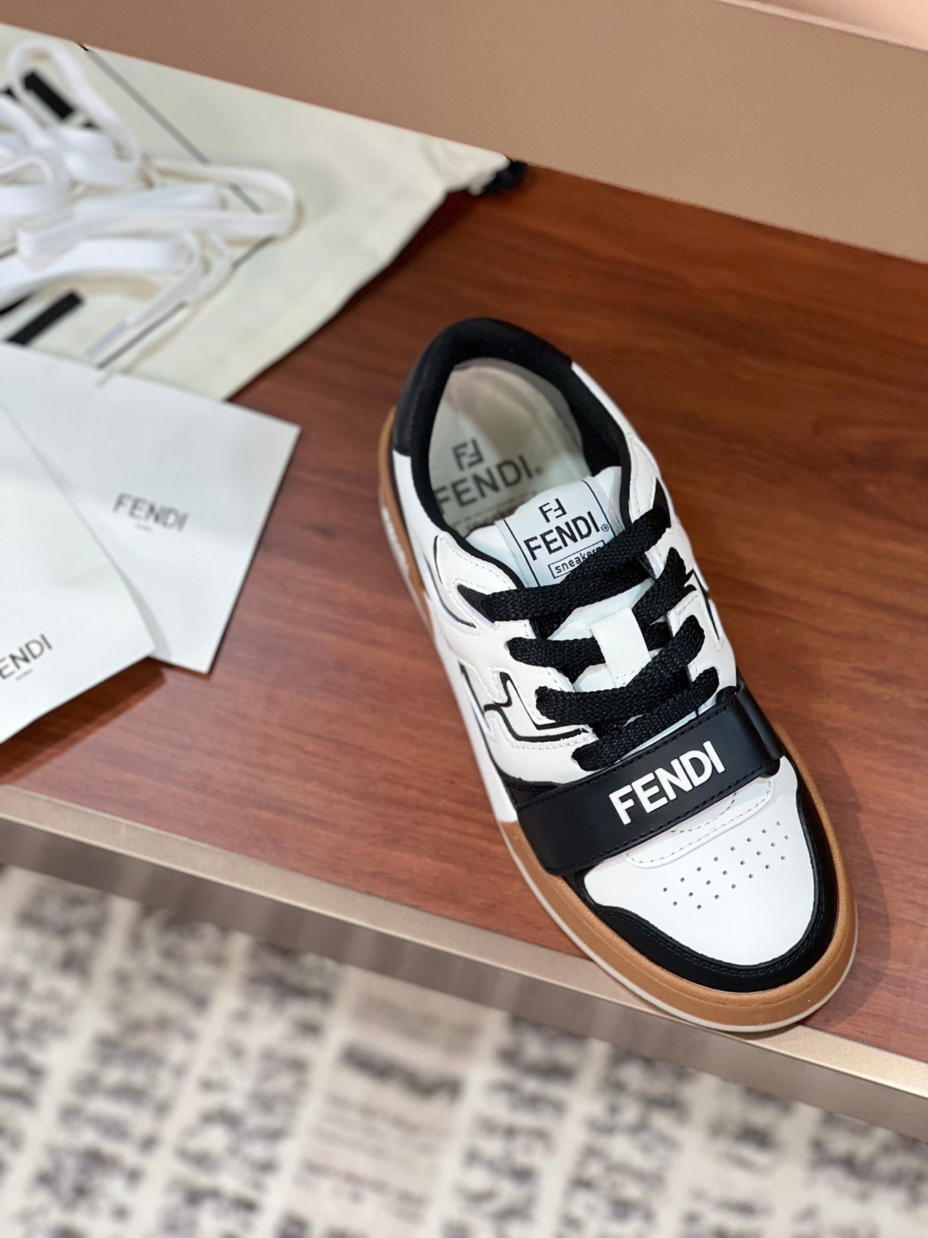 FENDI MATCH IN WHITE MIX BLACK AND BROWN CALFSKIN