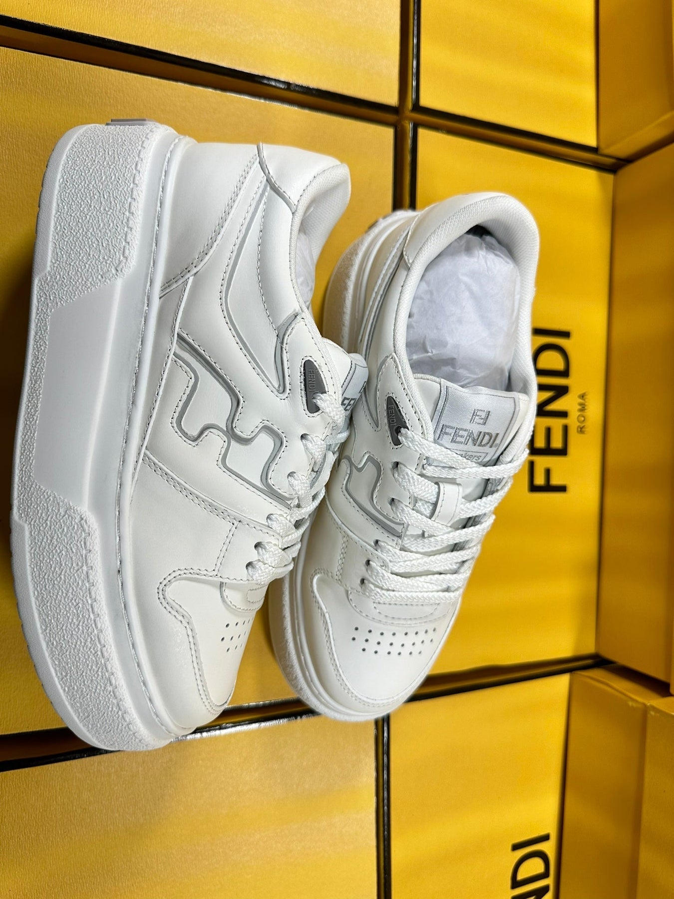 FENDI THICK-SOLDED SNEAKER IN WHITE LAMBSKIN