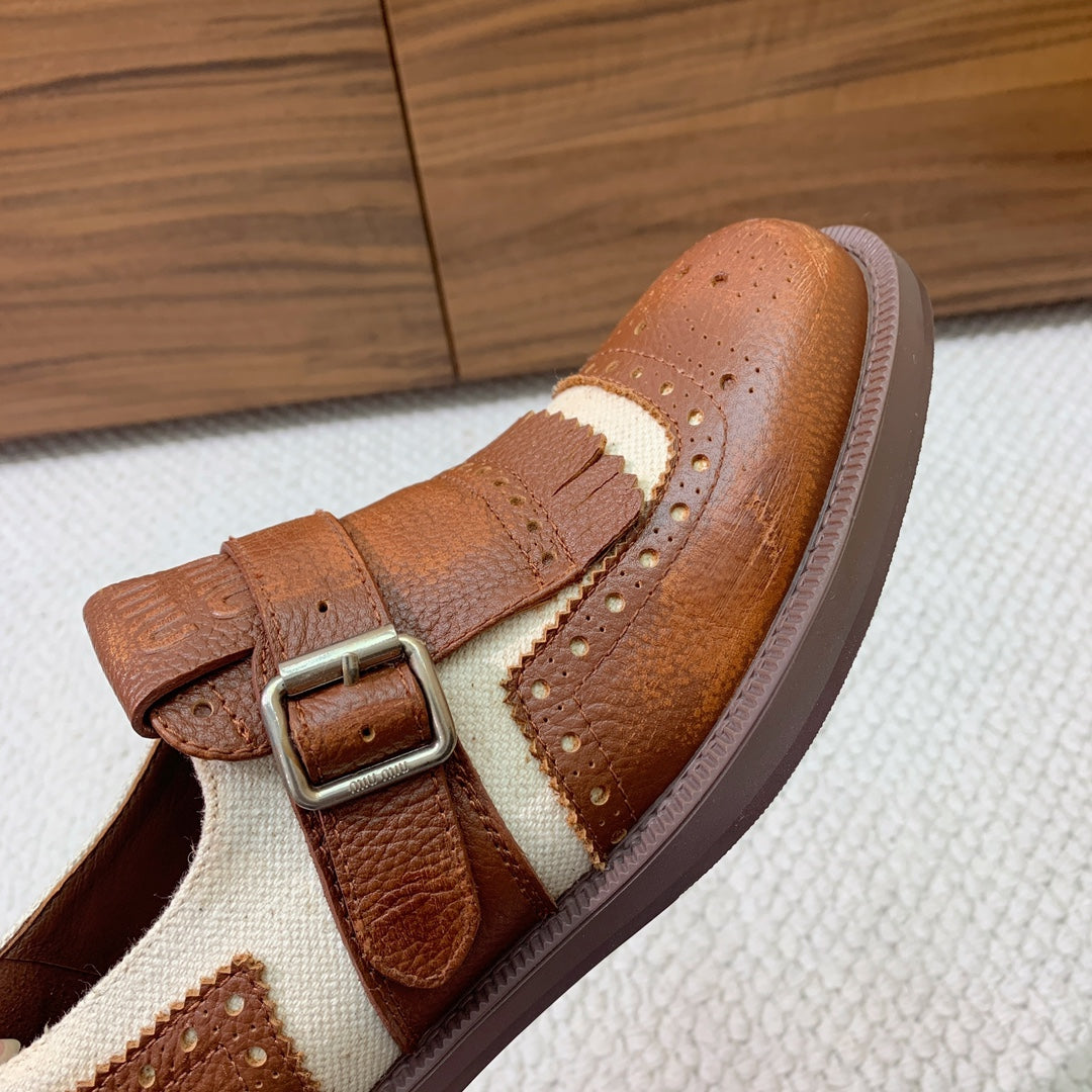 OXFORD SHOES WALNUT MIX CREAM COWHIDE