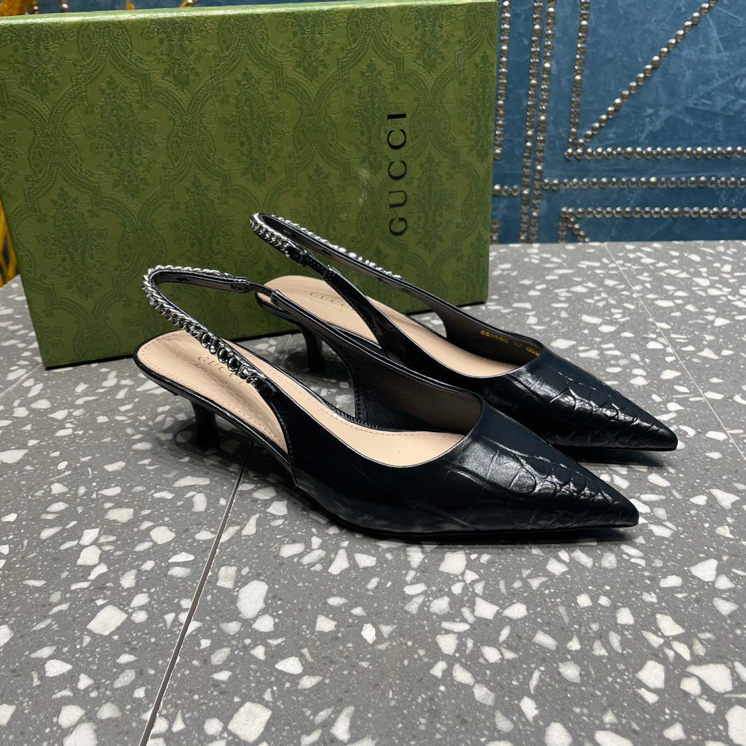 GG SIGNORIA 45 SLINGBACK PUMP BLACK CALFSKIN