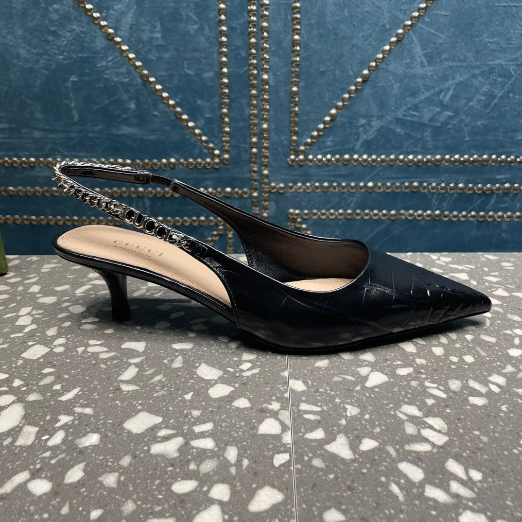 GG SIGNORIA 45 SLINGBACK PUMP BLACK CALFSKIN