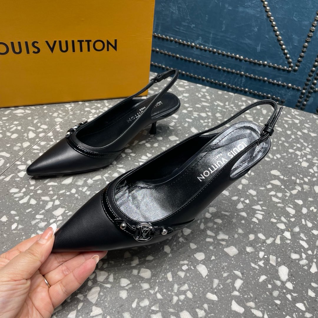 HIGH HEEL 55 MM SLINGBACKS IN BLACK SHEEPSKIN