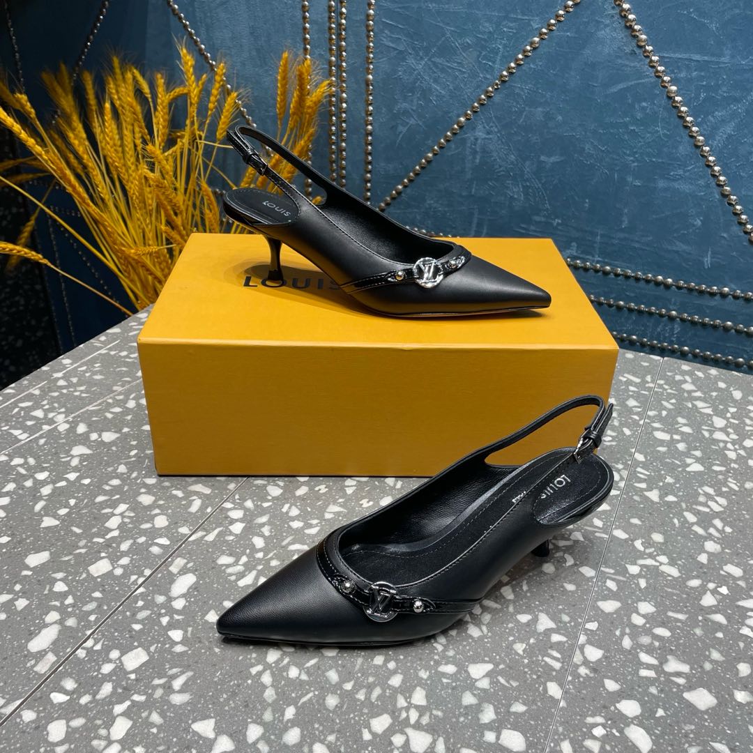 HIGH HEEL 55 MM SLINGBACKS IN BLACK SHEEPSKIN