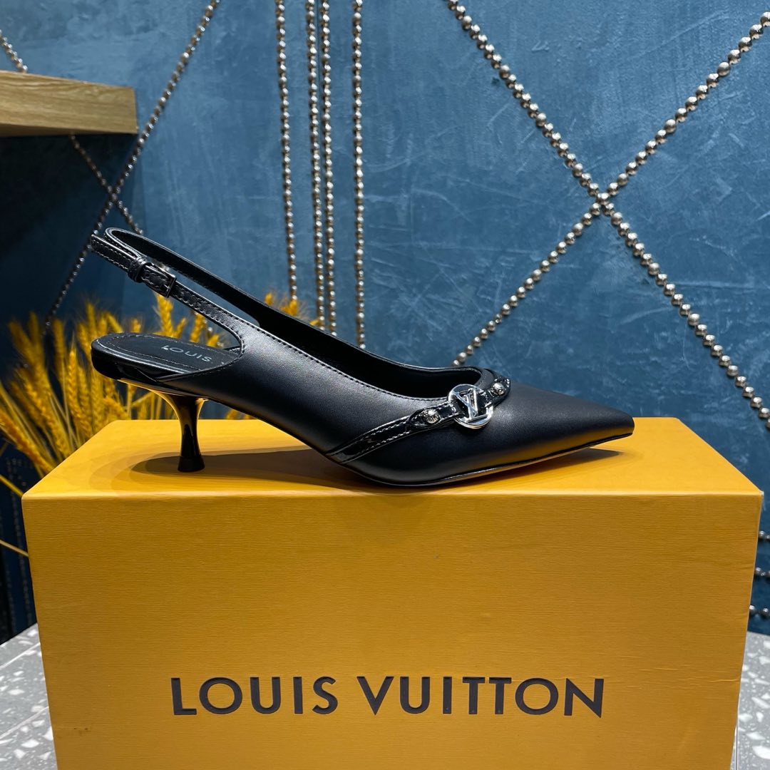 HIGH HEEL 55 MM SLINGBACKS IN BLACK SHEEPSKIN