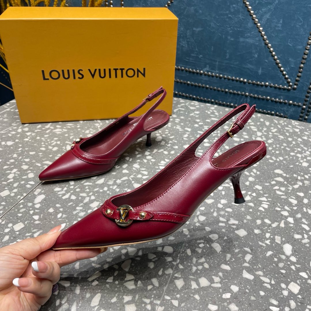 HIGH HEEL 55 MM SLINGBACKS IN JAM RED SHEEPSKIN