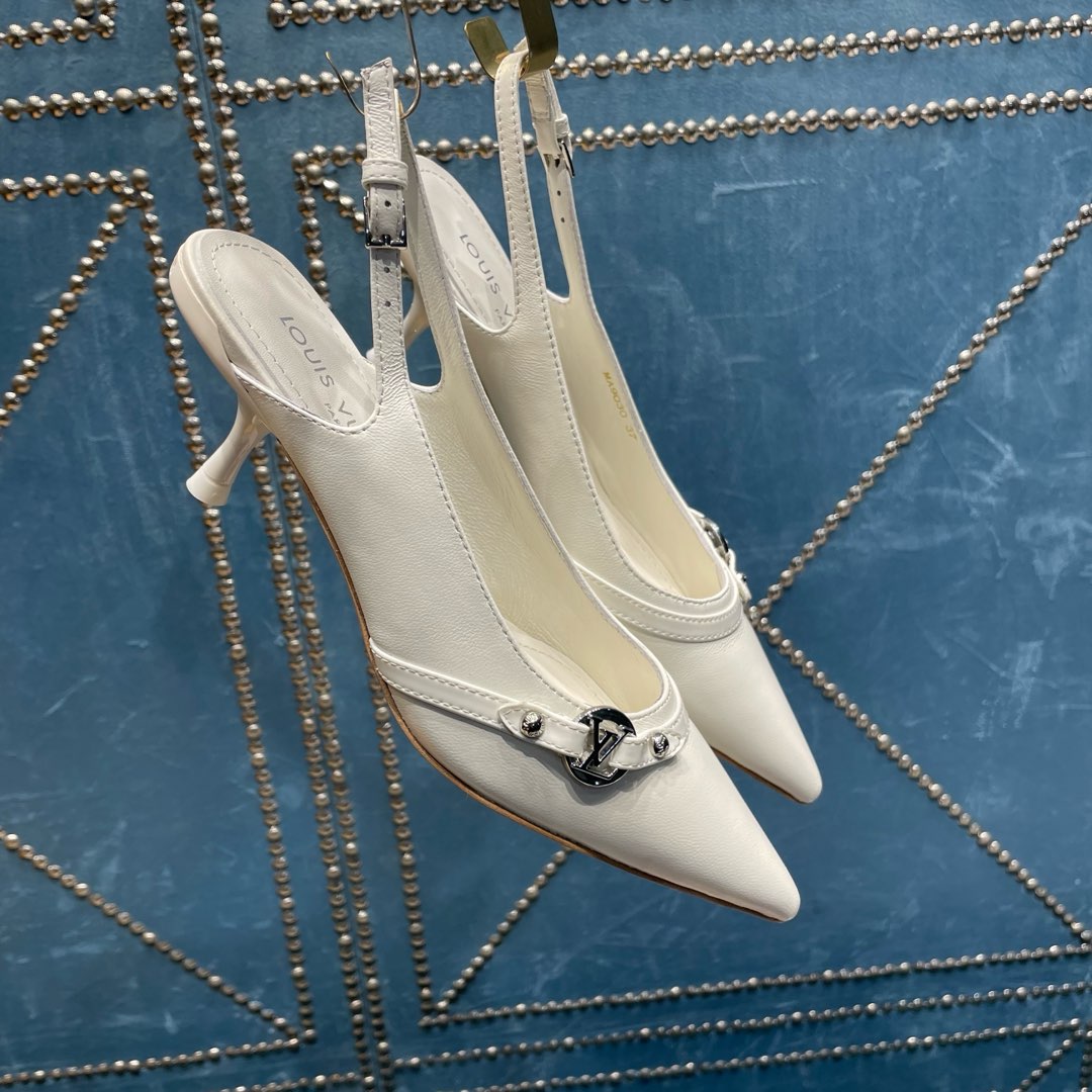 HIGH HEEL 55 MM SLINGBACKS IN WHITE SHEEPSKIN