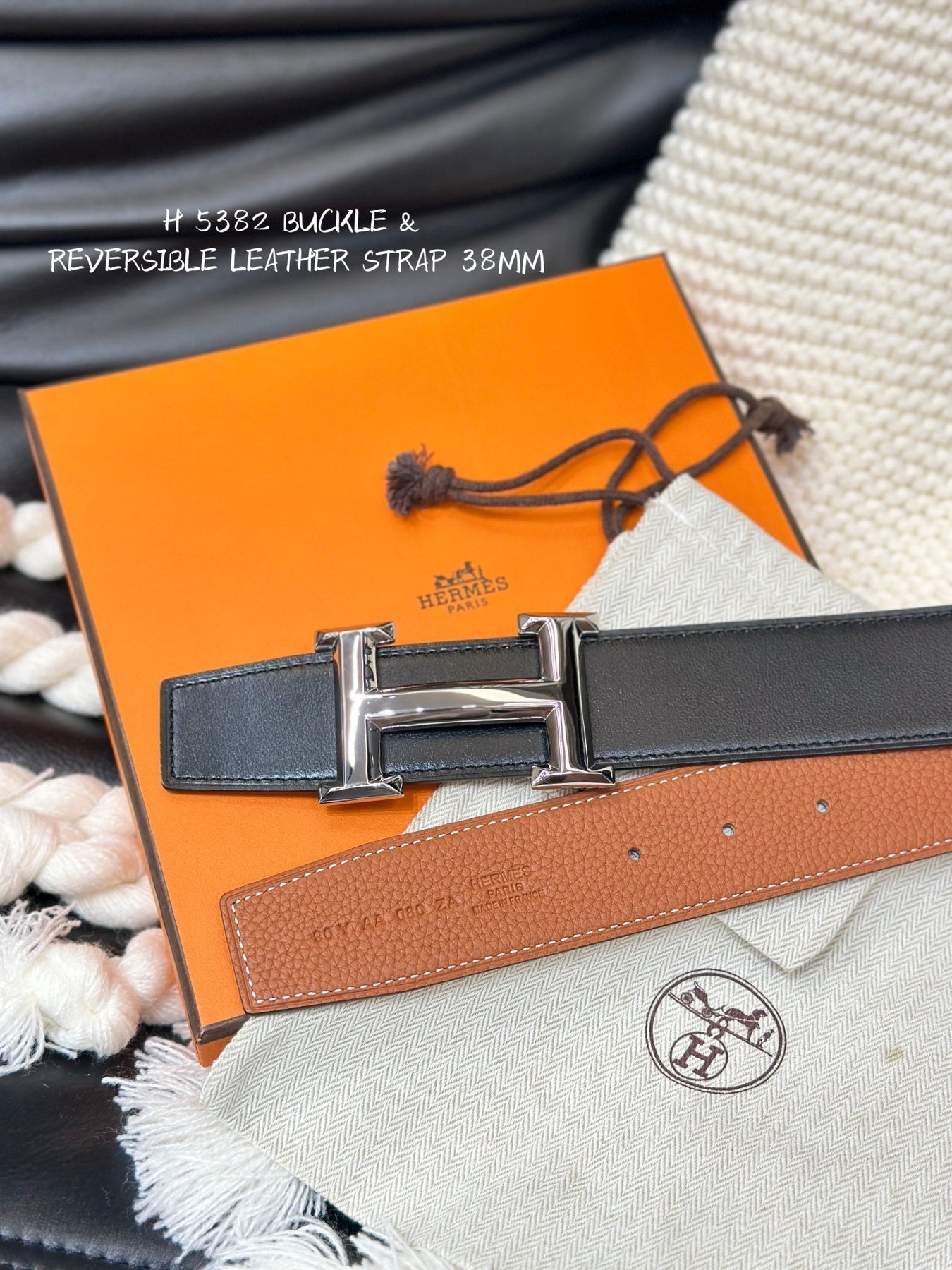 HM 5382 BELT SILVER BUCKLE & REVERSIBLE ORANGE LEATHER STRAP 38MM
