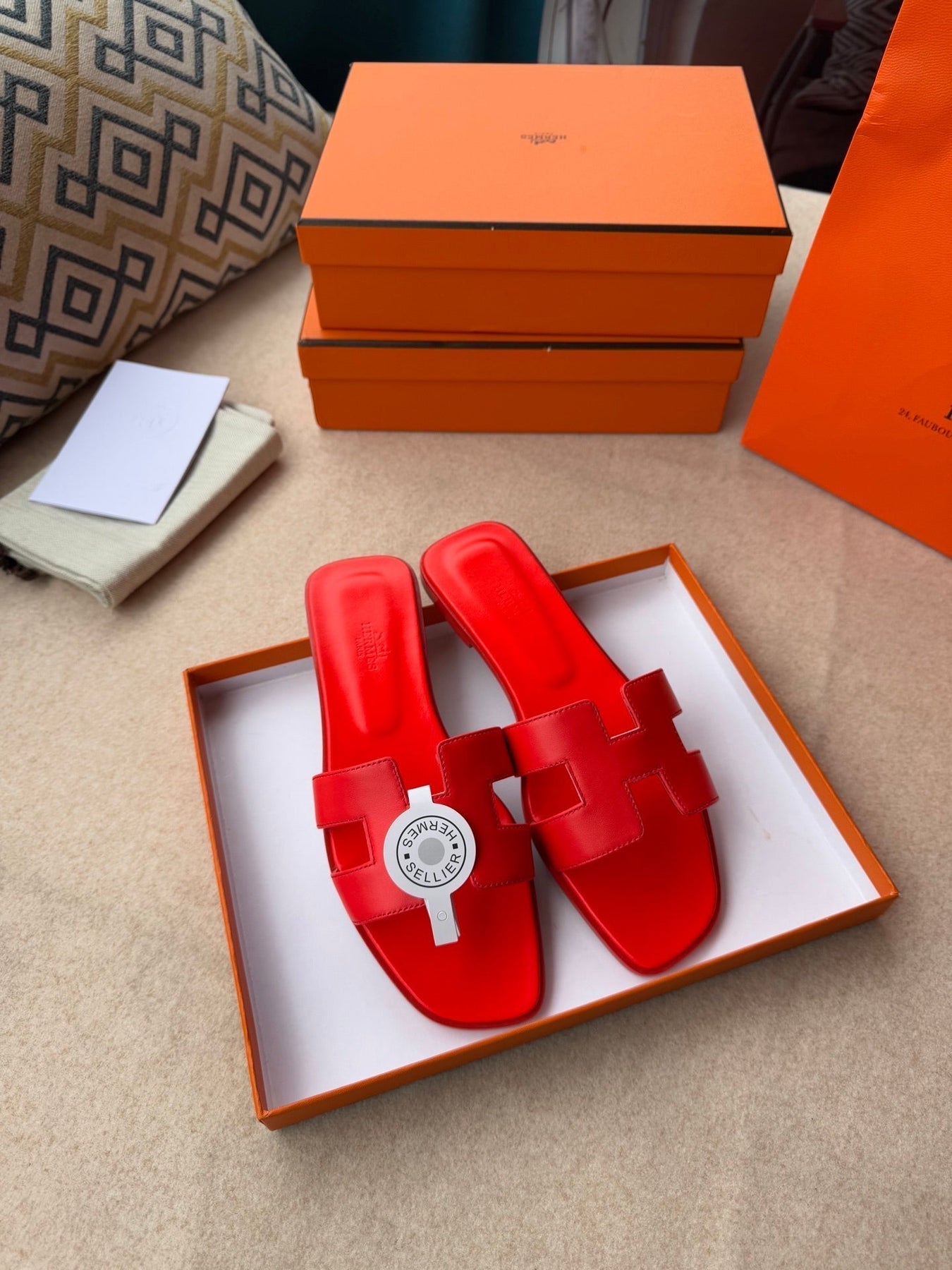 0RAN SANDALS IN CHERRY RED CALFSKIN