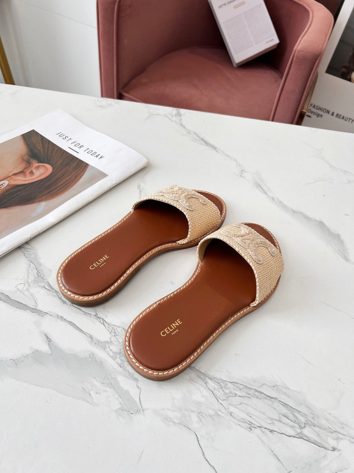 LYMPIA MULE BEIGE RAFFIA AND WOOL