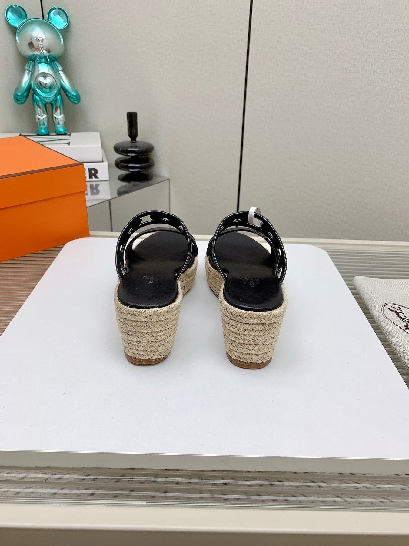 ITHEA 85 MM ESPADRILLE IN BLACK CALFSKIN