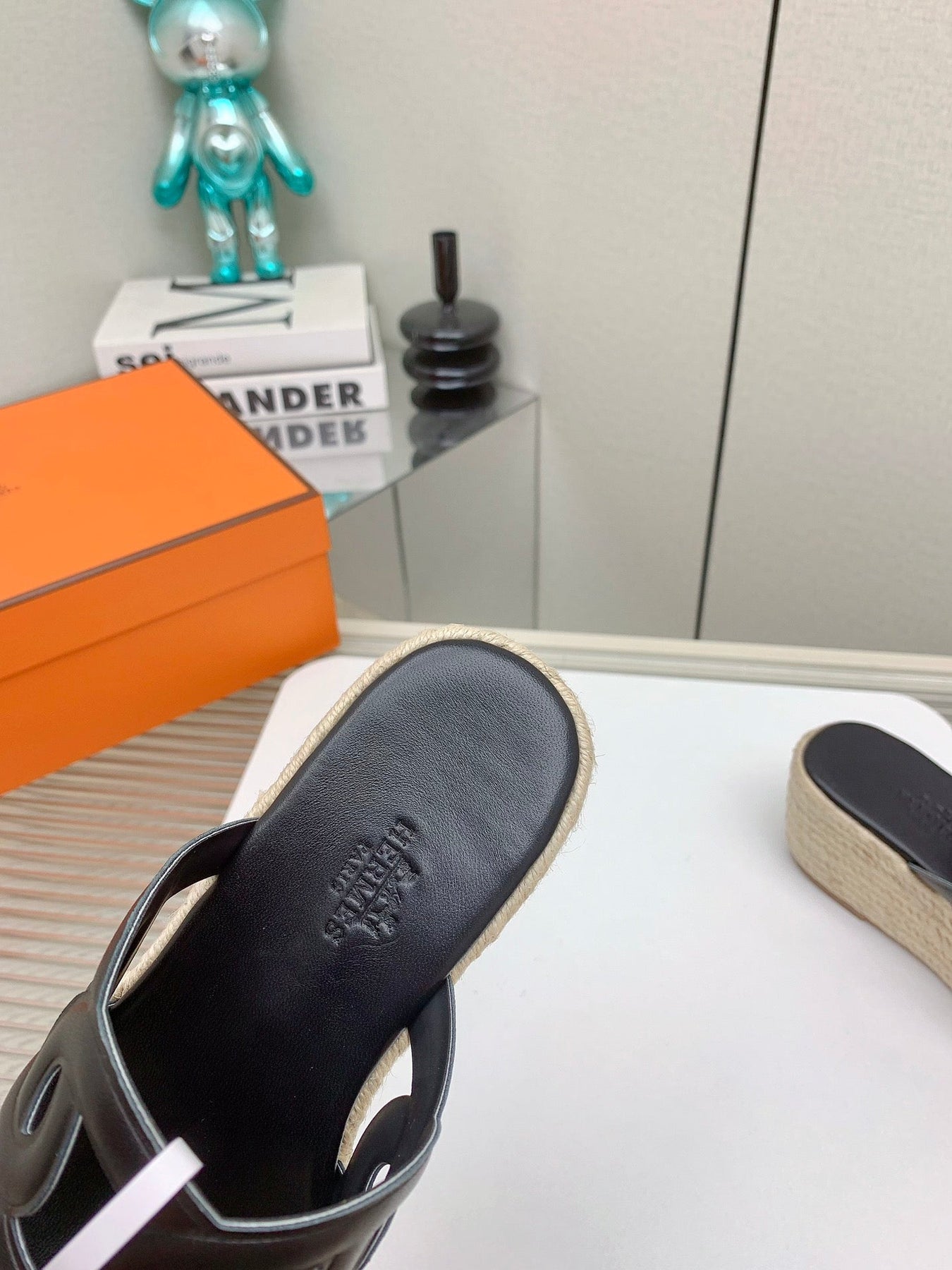 ITHEA 85 MM ESPADRILLE IN BLACK CALFSKIN