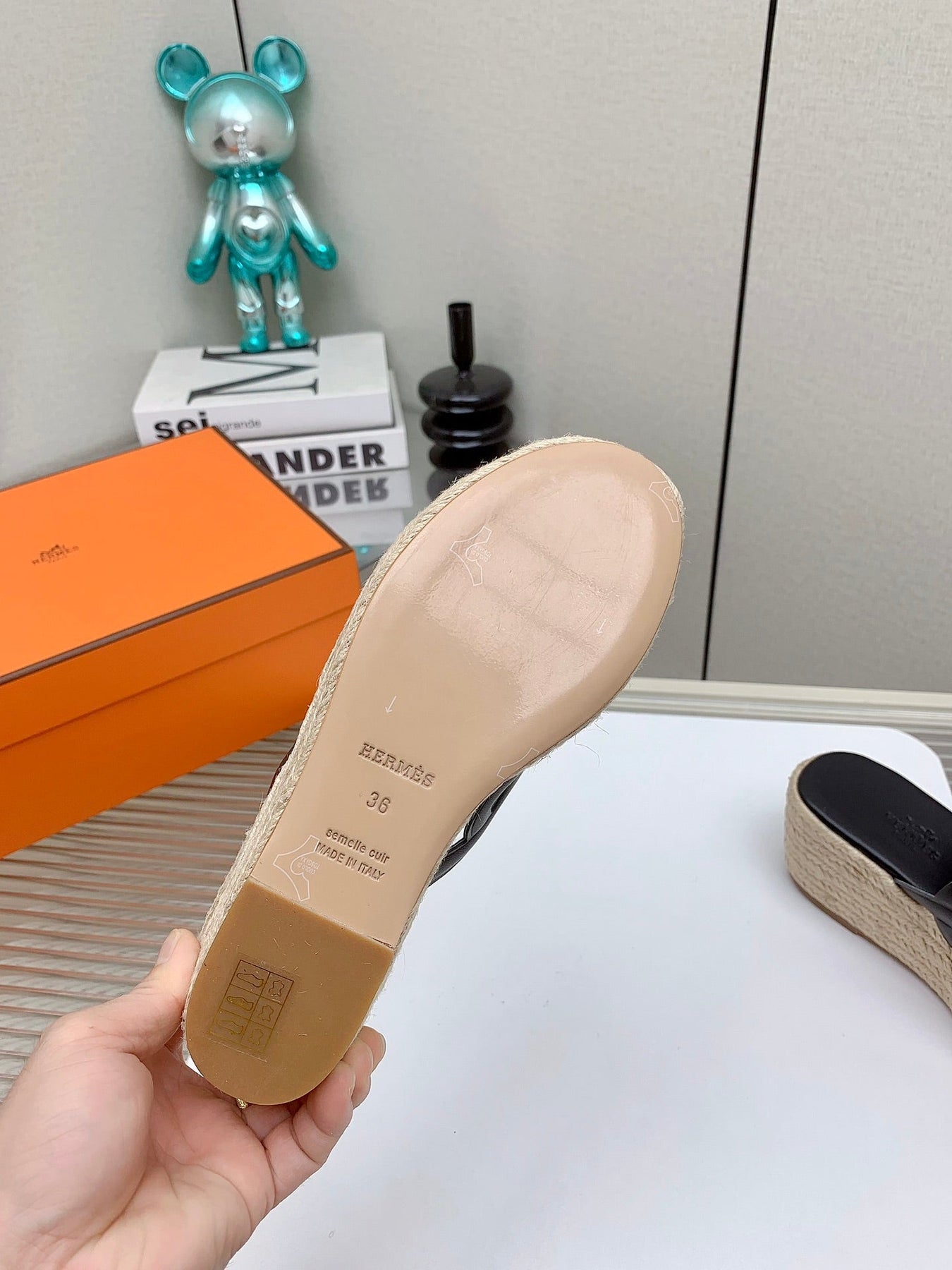 ITHEA 85 MM ESPADRILLE IN BLACK CALFSKIN