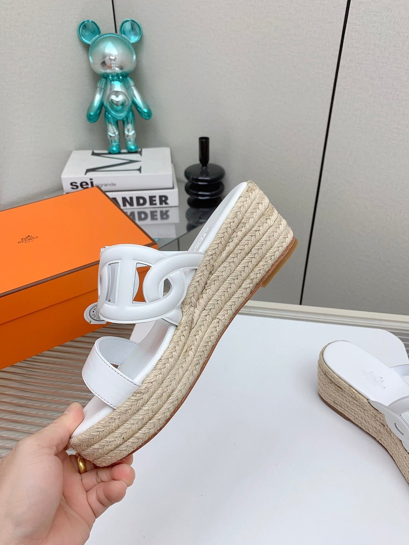 ITHEA 85 MM ESPADRILLE IN WHITE CALFSKIN