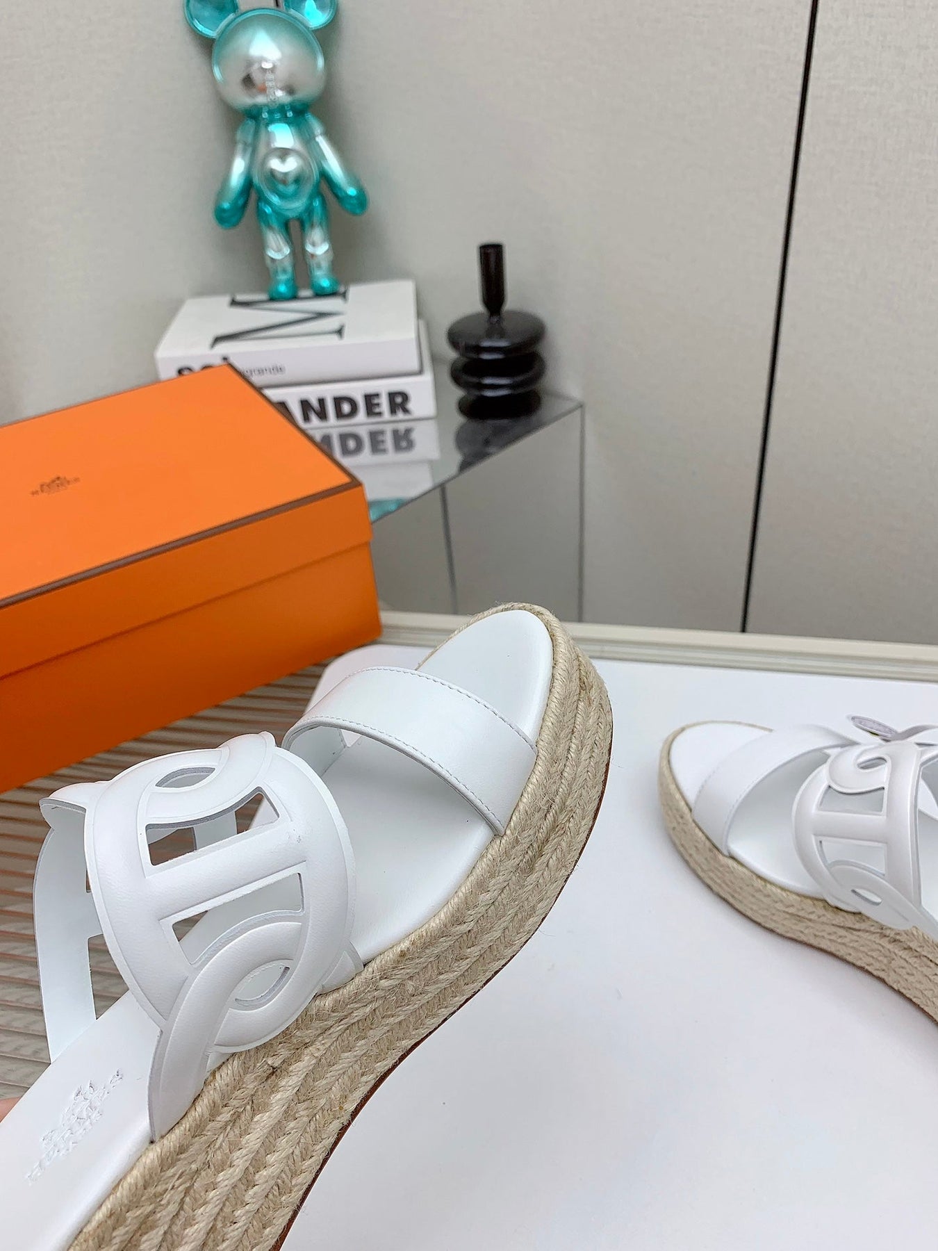 ITHEA 85 MM ESPADRILLE IN WHITE CALFSKIN